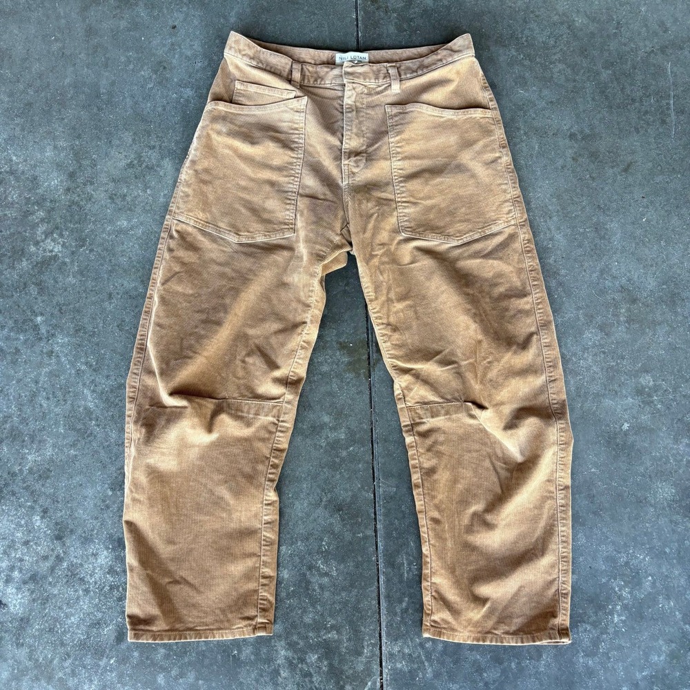 Nili Lotan Shon Corduroy Barrel Leg Pants Womens 6 Camel Tan City Boho Casual